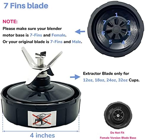 Blender 24 oz de copos com tampas e 7 barbatanas extrator de reposição de lâmina compatível com ninja automático IQ AMZ493BRN BL450-30 BL456-30 BL480-30 BL480D BL482-30 BL494 BL642SPLOP