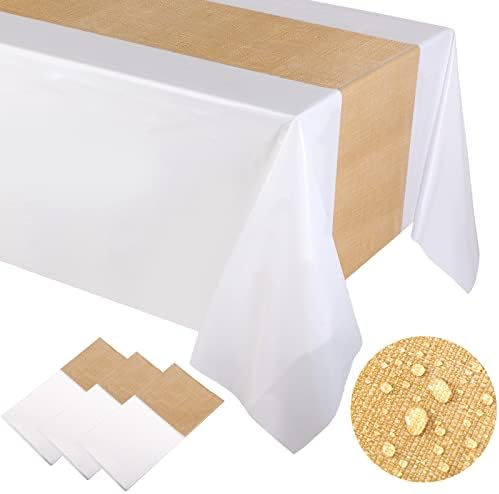 OUDAIN 3 PCS Talha de mesa branca 108 x 54 polegadas Fazenda de mesa retângulo de mesa de mesa de piquenique de plástico para