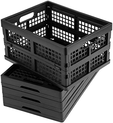 Eslite 16L Plástico Caixas de armazenamento dobrável, armazenamento dobrável, pacote de 4, preto