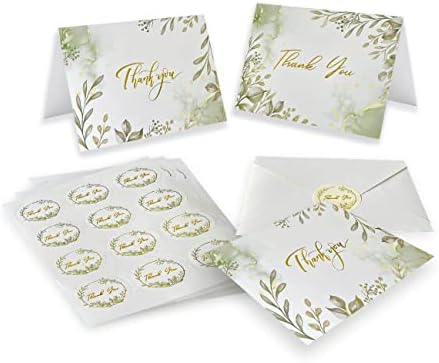 50 Cartões de agradecimento com envelopes e 50 + 10 adesivos extras, anotações de agradecimento para chá de bebê, cartões