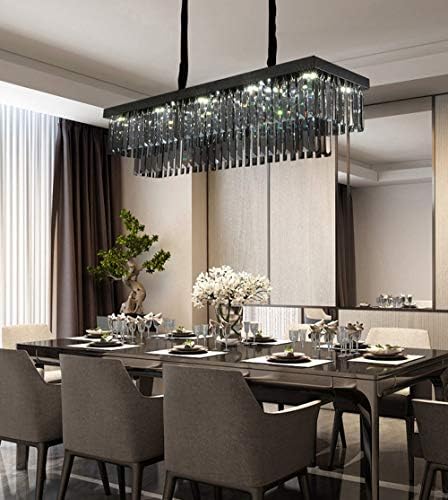 Restaurante de lustre de cristal cinza de fumaça de luxo leve Restaurante retangular leve simples e criativo doméstico criativo europeu lâmpada de lâmpada de sala de jantar luminária luminária