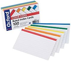 Cartões de índice com código de cores de Oxford, 3in x 5in, cores variadas, pacote de 100