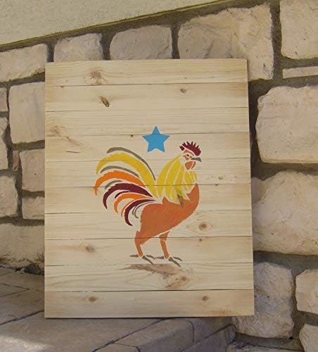 Farmhouse Rooster and Star Stencil - Modelo de país da Americana Primitiva Melhor Vinil Estênceis Grandes para pintar em madeira,