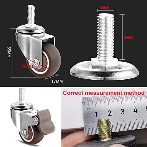 Rodas giratórias de móveis Brewix de 38 mm, rodas de gole -gestas, 3 combinações, rodas silenciosas de borracha com freios, haste