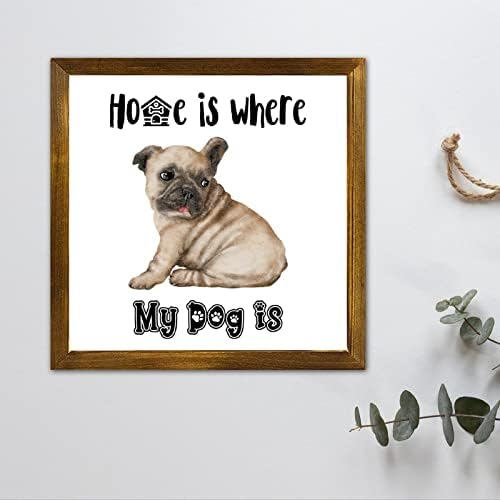 LuckLuccy Wood Signs Home é onde meu cachorro é enquadrado na placa de madeira Placa Poodle Dog Christian Home Decor de parede