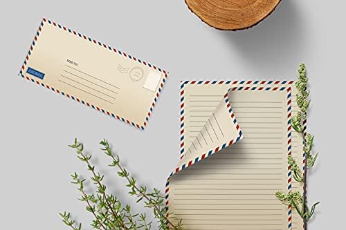 Conjunto de papel de papelaria vintage de correio aéreo, conjunto de 100 peças, tamanho da letra 8,5 x 11 polegadas, papel de dupla face e ladeado, por melhores produtos de escritório