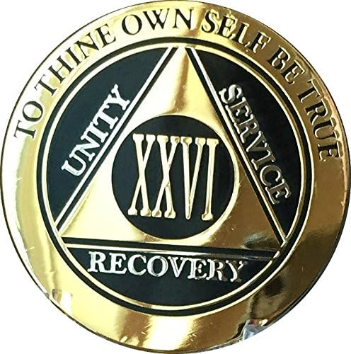 RecoveryChip 26 anos AA Medallion elegante Black Gold Silver Biplated Alcoolics Anonymous Chip