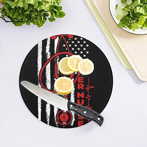 American Flag Nurse Round Glass Rutting Board Boas de corte sem deslizamento Bandejas para a bancada da cozinha