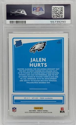 Jalen Hurts Eagles 2020 Panini Donruss Card Card #314 PSA 10 Gem Mint