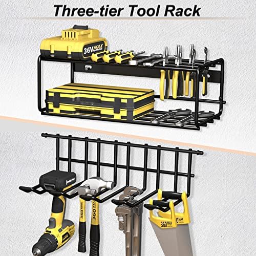 Juline 4 Pack Power Tool Organizer, Garage Storage Drill Solder Mount Mount Garage Tool Organizadores e Ferramentas de armazenamento de armazenamento de armazenamento prateleira de ferramentas de flutuação pesada para serviço pesado