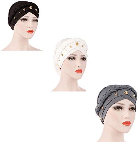 Zuochen Chemo Cancer Turbans for Women Braid Binding Pearl Turban Cap Headwrap Cabe