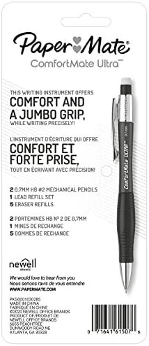 Paper Mate Comfort Mate Mate Ultra Mechanical Let Set, 0,7 mm, HB #2, cores variadas, 2 contagem