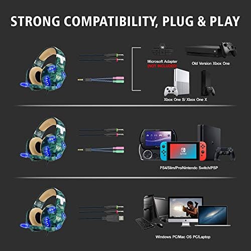 VersionTech. Fone de ouvido para jogos, fones de ouvido de jogo estéreo surround com microfone de cancelamento de ruído, luzes LED e movimentos de ouvido com memória suave para Xbox One, PS4, Nintendo Switch, PC Mac Computer Games