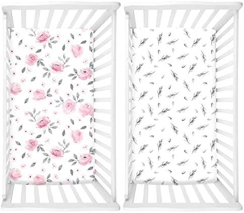 PHF folhas de berço de algodão equipadas 2 pacote, lençóis confortáveis ​​e respiráveis ​​para meninas, folhas