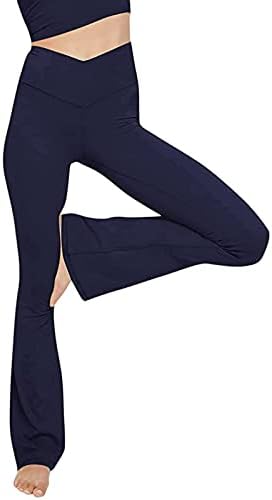 Calça feminina de ioga feminina cruzar cintura elástica escutas bootcut perneiras
