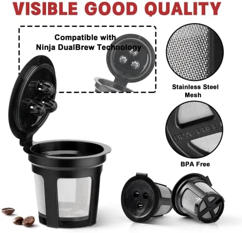 PODs de café reutilizáveis ​​compatíveis com cafeteira de café Ninja Dualbraw, 4 pacote de pacote reutilizável K POD permanente