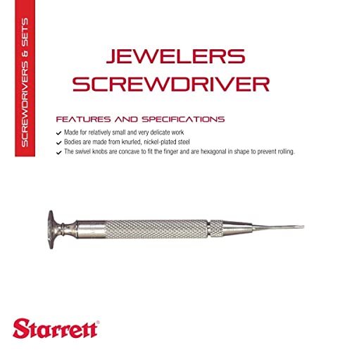 Chave de fenda Starrett Jewellers com aderência serrilhada e corpos de aço banhados a níquel - ideal para trabalho fino
