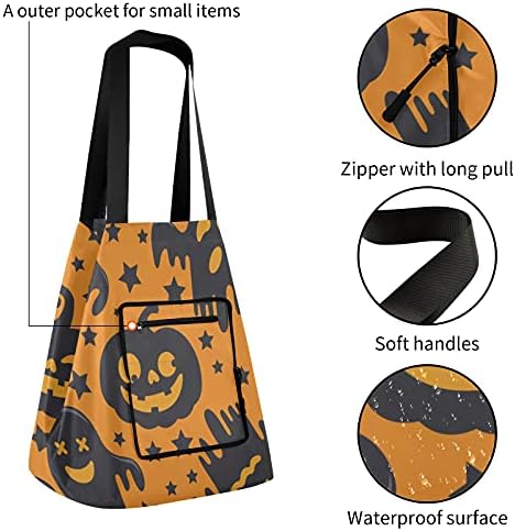 Pumpkins Ghost Feliz Halloween Bolsa de ombro dobrável Bag reutilizável Bolsa de supermercado Saco de bolsa de bolsa para escolaridade