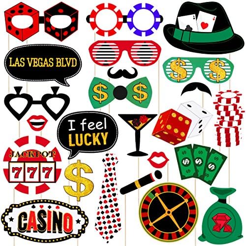 Las Vegas Casino Booth Props Kit Luoem 24pcs Las Vegas Party Photo Booth adereços com palitos de madeira