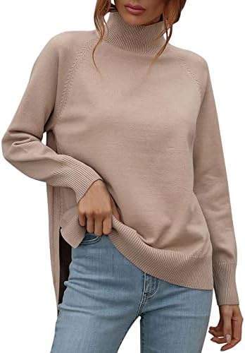 Camisolas para mulheres suéter de cor sólida de inverno colarinho alto suéter quente