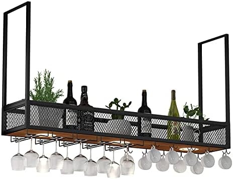 Lemita Plataforma de montagem de teto Lemita Cack de vinho suspenso, com suporte de vidro e prateleira, prateleira de vidro