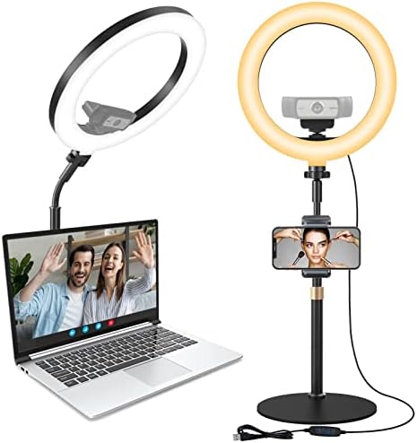 Luz de videoclipe de videoconferência a toque de computador, 10 '' de zoom de mesa para laptop com laptop com suporte para stand
