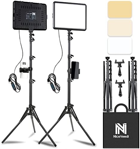 Kit de luz de vídeo LED 2-pacote, Light Light Light Studio, 2800-6500k Kit de iluminação de fotografia diminuído com suporte