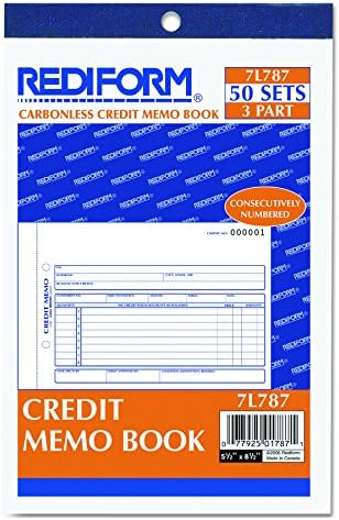 Rediform Credit Memo Book, três partes sem carbono, 5,5 x 7,88, 50 formas totais