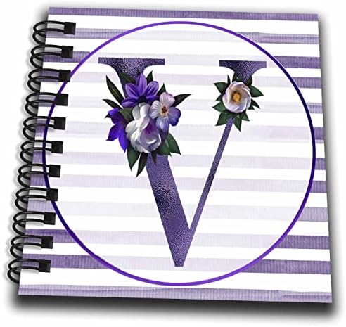 3drose bast roxo floral e listras monograma inicial V - Livros de desenho