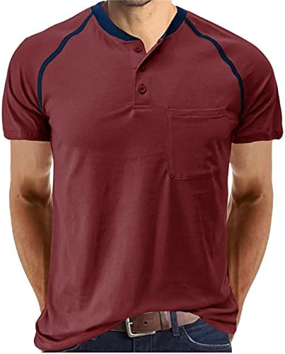 Picklion masculino Henley camisas de manga curta Botão de cor sólida Camisetas de algodão com bolso do peito