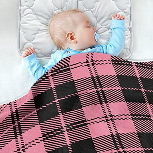 Cobertor manta de algodão xadrez rosa para bebês, recebendo cobertor, cobertor leve e macio para berço, carrinho, cobertores