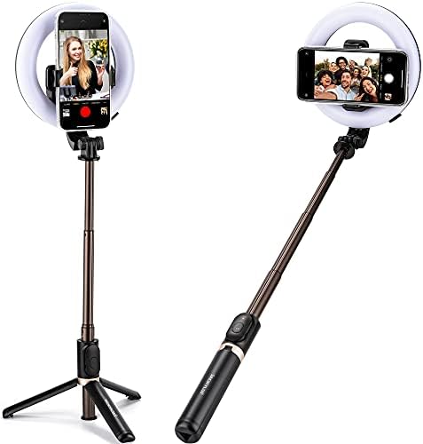 Luz de anel selfie portátil de 6 ”com suporte de tripé e suporte para telefone, bastão de selfie com luminária de anel