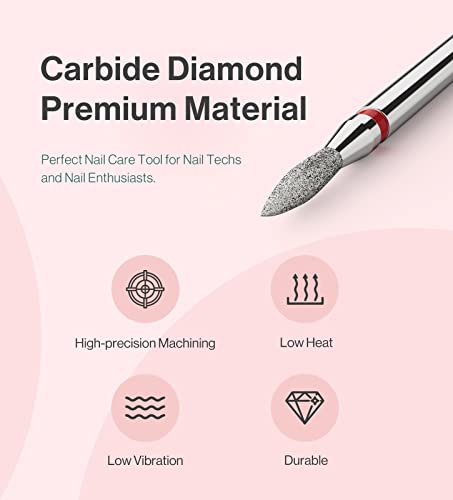 Melodysusie 2mm Formulário Cutícula Cutícula Limpe a broca de unhas 3/32 '', diamante de carboneto de segurança profissional sob limpador