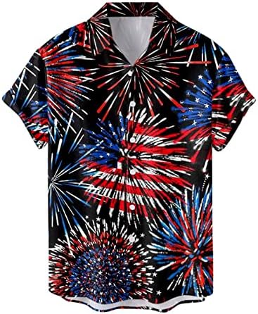 BMISEGM Summer Mens Beach Camisetas Mens Independência Dia do Pescoço Moda Moda Slim Casual Painteado Camisetas de Lapel Homens