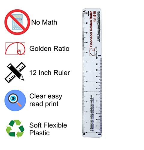 Bundilhe e salvar - todos os três réguas de plástico transparente de plástico transparente de 12 polegadas para metade ou dobrar, regra dos terços ou proporção de ouro de Fibonacci para um design gratuito de matemática perfeito para o seu próximo projeto.