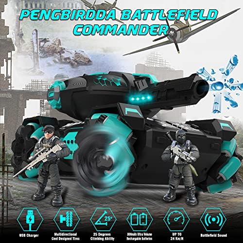 Pengbirdda 1:16 Tanque de carro RC que dispara bombas de água controle remoto controle recarregável Battery Auto Car Brinquedo para