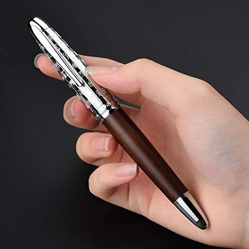 Caneta -tinteiro de madeira natural 6016 hongdiana, caneta de escrita médio de irídio com caneta de caneta de metal