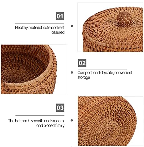 CIIEEO Pequeno cesto de cesta de vime redondo cesto com tampa de vime Decorative Basket Belicer para armazenamento de lanches de pão em casa