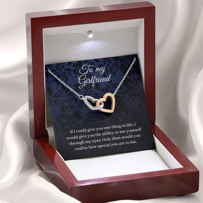 Jóias de cartão de mensagem, colar artesanal- Presente personalizado corações interligados, colar para minha namorada,