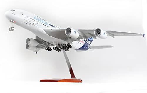 Daron Skymarks Airbus House Colors A380-800 Modelo de avião com suporte de madeira e engrenagem, branco