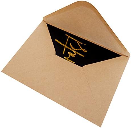 Cartão de Parabéns - Single Parabéns! Cartão de felicitações em letras de glitter dourado em papel texturizado preto com envelope Kraft - 5 x 7 em branco - para graduação, promoção, engajamento, anúncio