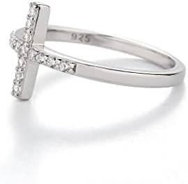 Sterling Silver Cross Ring com CZs para primeira comunhão ou presente de confirmação para meninas ou mulheres