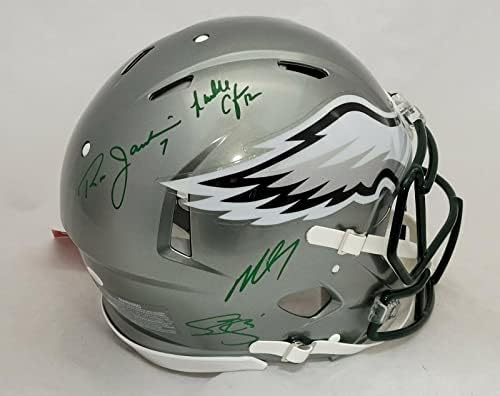Cunningham/Jaworski/McNabb/Vick assinado Eagles Flash Capacete autêntico JSA - Capacetes NFL autografados