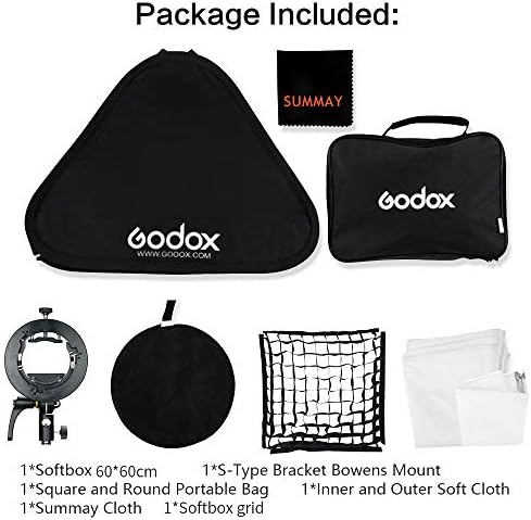 Godox Grid dobrável Softbox 60x60cm 24x24in com suporte de suporte de suporte de flash S2 Bowens de montagem para Studio Flash Speedlight Photography