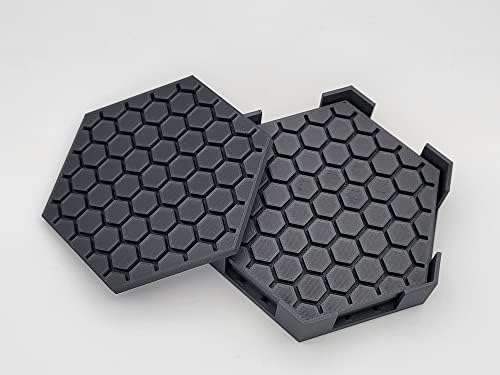 Coaster de carbono Conjunto de 5 peças 4 montanhas-russas + 1 porta-copos, fabricado com fibra de carbono real, impressa em 3D, protege móveis, preto, fabricado nos EUA