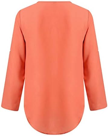Blusa de chiffon de pescoço feminino Camisetas de túnica de zíper 3/4 Tops de mangas de rolo de rolagem Tops de negócios