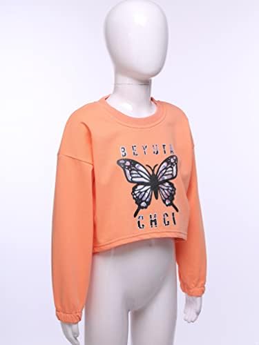 Jhaoyu Girls Butterfly Prinha moletom de manga longa Camiseta de camiseta de camiseta de dança Top Athletic Shirt
