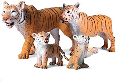 Rich Boxer Realistic Tiger Figure Plastic Tiger Family Conjunto de animais selvagens Estatuetas para a coleção Science Educational Prop Desktop Decoration, pacote de 4