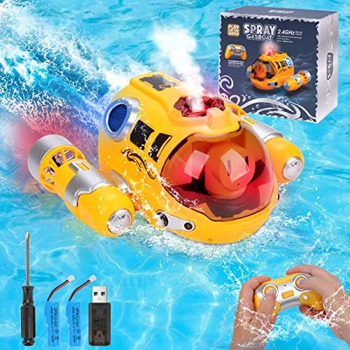 Brinquedos de barcos de controle remoto de chifafortoo para crianças de 6+, 2,4 GHz Fast Mini RC Boat com barco a gasolina e brinquedos de água LED para piscina e lagos, 2 baterias recarregáveis