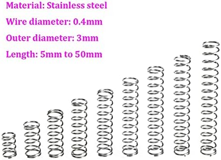 As molas de compressão são adequadas para a maioria dos reparos I Diâmetro do fio 0,4 mm de compressão Diâmetro externo da mola de 3 mm de aço inoxidável comprimento da mola de 5 mm-50mm